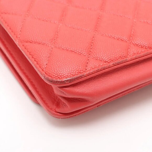 Chanel CC Logo Filigree Caviar Skin Chain Wallet Bag Red - Picture 15 of 15
